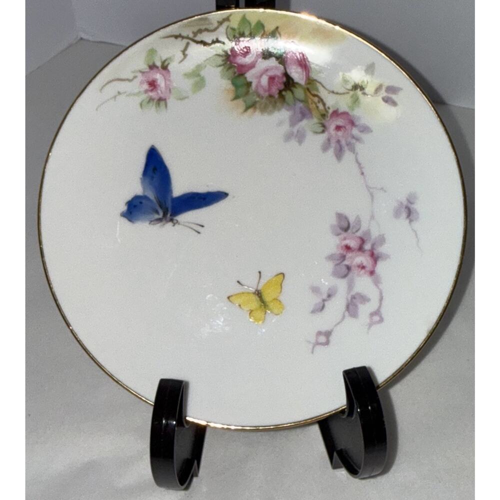 Vintage Nippon Hand Painted Butterfly & Floral Plate‎ 6 3/8" Gold Trim Japan